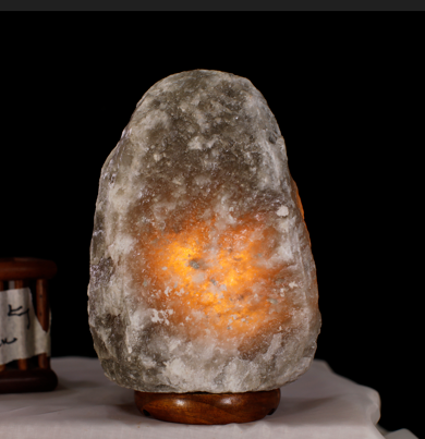 3-5kg Natural Shaped (Grey) Himalayan Salt Lamp - Marble Base (12V)