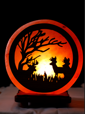 5kg Round Wooden Deer Shaped Himalayan Salt Lamp - Marble Base (12V)