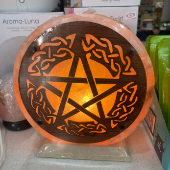 5kg Round Wooden Pentagram Shaped Himalayan Salt Lamp - Marble Base (12V)