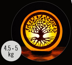 5kg Round Wooden Tree Of Life Shaped Himalayan Salt Lamp - Marble Base (12V)