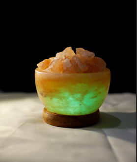 USB Fire Bowl (Chunks) Shaped (Colour Changing) Himalayan Salt Lamp - Marble Base (12V)