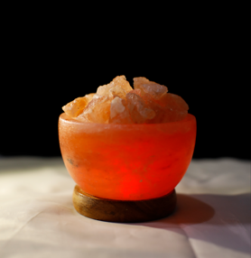 USB Fire Bowl (Chunks) Shaped Himalayan Salt Lamp - Marble Base (12V)