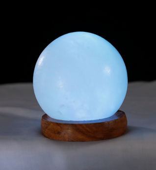 USB Sphere Shaped (Colour Changing) Himalayan Salt Lamp - Marble Base (12V)
