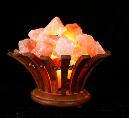 Wooden Round Basket With Natural Rocks (12v)